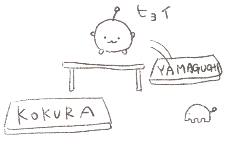 県境をヒョイと乗り越えるイラスト